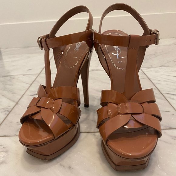 Saint Laurent Tribute 105MM Patent Platform Sandal - Picture 1 of 10